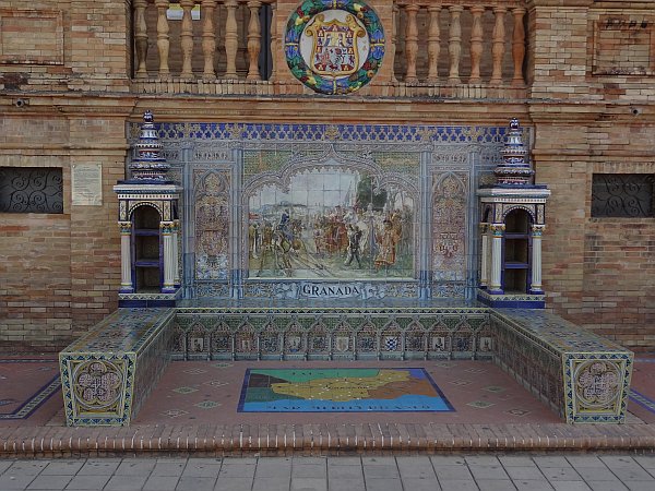 Close-up of Granada tiled mosaic bench alcove